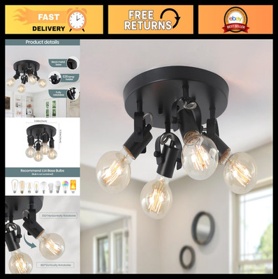 4-Light Kitchen Ceiling Spotlight Track Lighting Fixture, Multi-Directional Blac