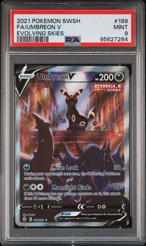 2021 POKEMON SWORD & SHIELD EVOLVING SKIES #189 FULL ART/UMBREON V PSA 9