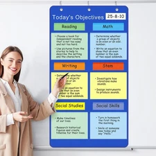 17 Pcs Classroom Objectives Pocket Chart 24.41 x 45.28 '' Reusable Whiteboard...