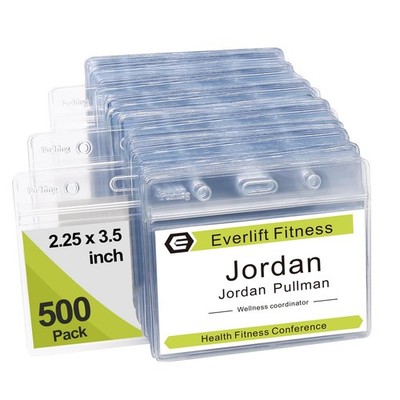 Fushing 500 Pcs Clear Plastic Horizontal Name Tag Badge ID Card Holders