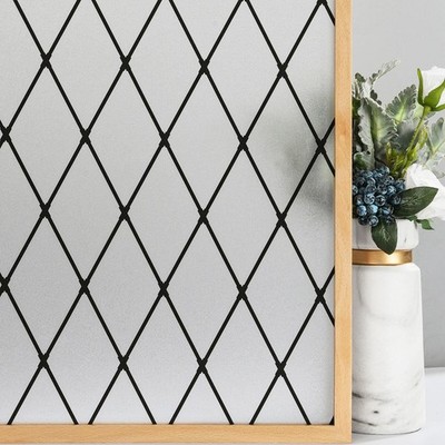 Frosted Black Lattice Window Film Static Cling Window Privacy Films