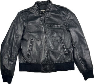 Vtg Wilsons Black Leather Moto Full Zip Racer Bomber Jacket Men's M 40