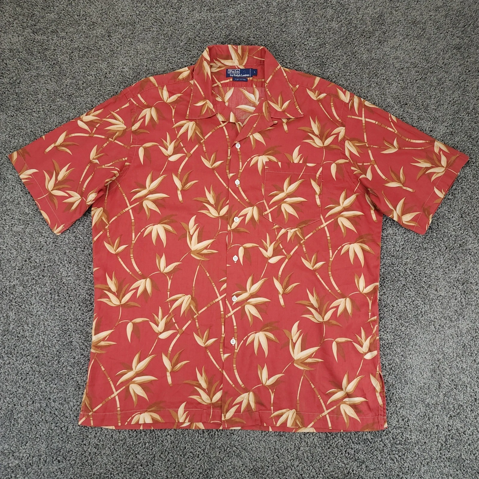 Vintage Polo Ralph Lauren Shirt Mens Large Camp Loop Collar Hawaiian Bamboo AOP