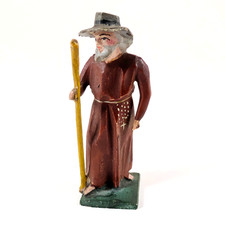 Antique Grulich Nativity Figurine Hand Carved Painted Wood Monk Priest