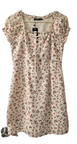NASTY GAL Tongue Tied Floral Lace-up Dress Size 8 New Milkmaid Cottagecore Mini