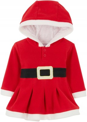 Weihnachts-Kleid mit Kapuze und Knöpfen Gr. 68/74 Rot Baby Winter-Kleid Neu*