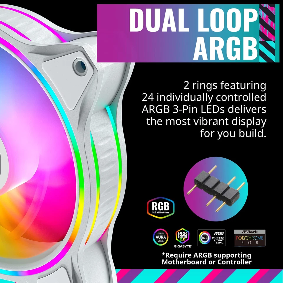 MasterFan MF120 Halo White 3n1Fans, Duo-Ring ARGB Customizable Lighting, 120m... - Image 2 of 4