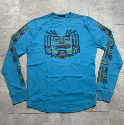 DSQUARED2 Herren T-Shirt L Normalgröße Blau Langarm Rundhals Grafikdruck Jersey