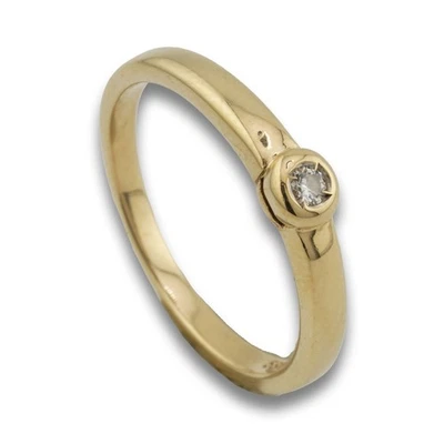 Solitär Ring 585 Gold 14 Karat Gelbgold Diamant 0,05 Ct Damen Wert 830,- - Bild 1 von 4