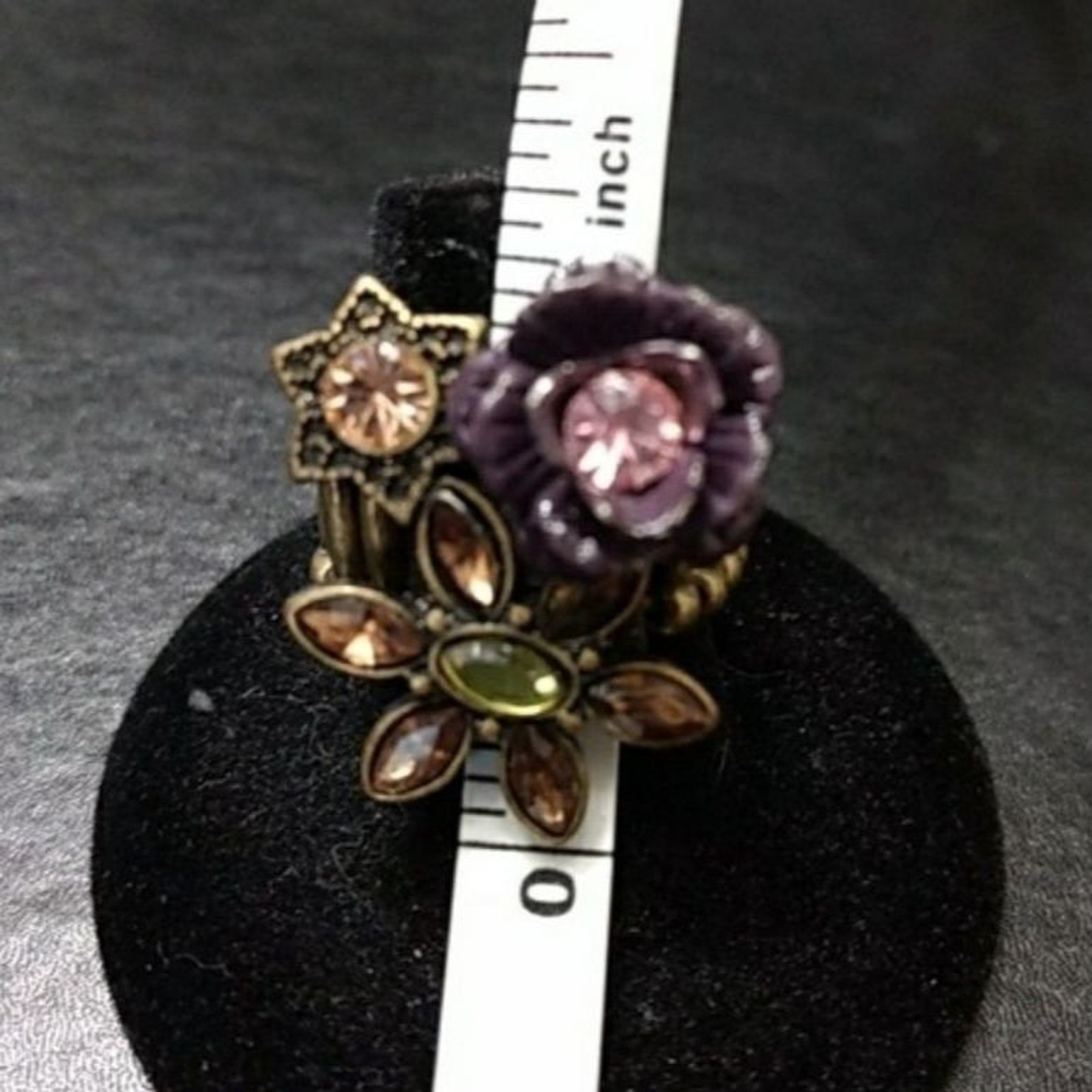 Multi colored rhinestone flower ring - image 5
