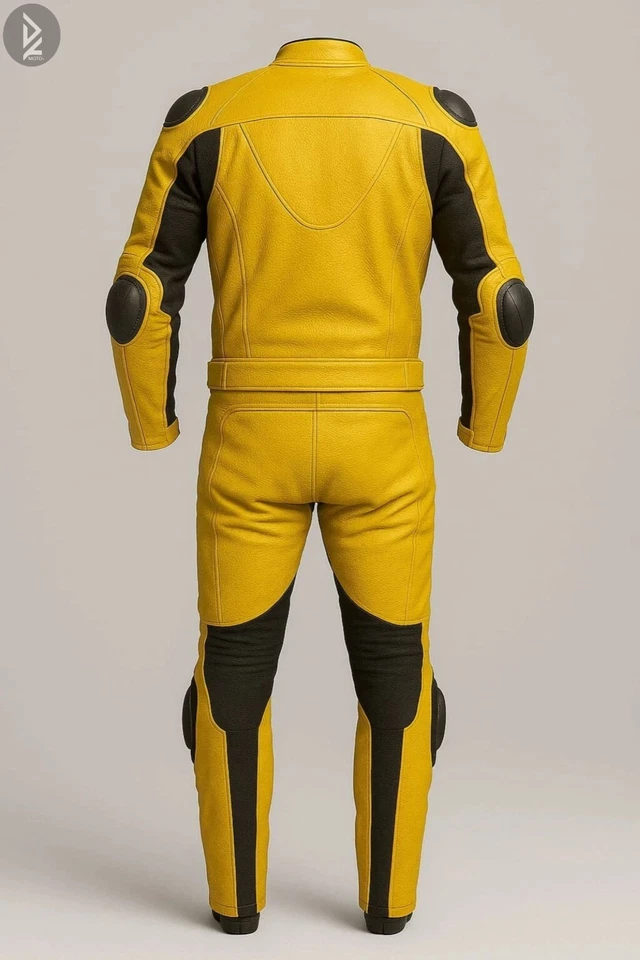 Yellow Motorcycle Racing Leather Suit Men 2-Piece CE Armor Motorbike Riding Gear - Image 2 of 4