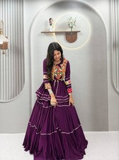 Women Readymade Pure Cotton Purple Navratri Chaniya Choli Kutch Embroidery Set L