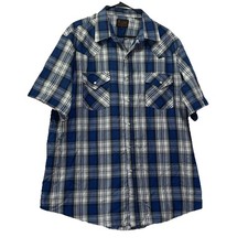 Plains Western Wear plaid pearl snap shirt mens size xl has flaw e196