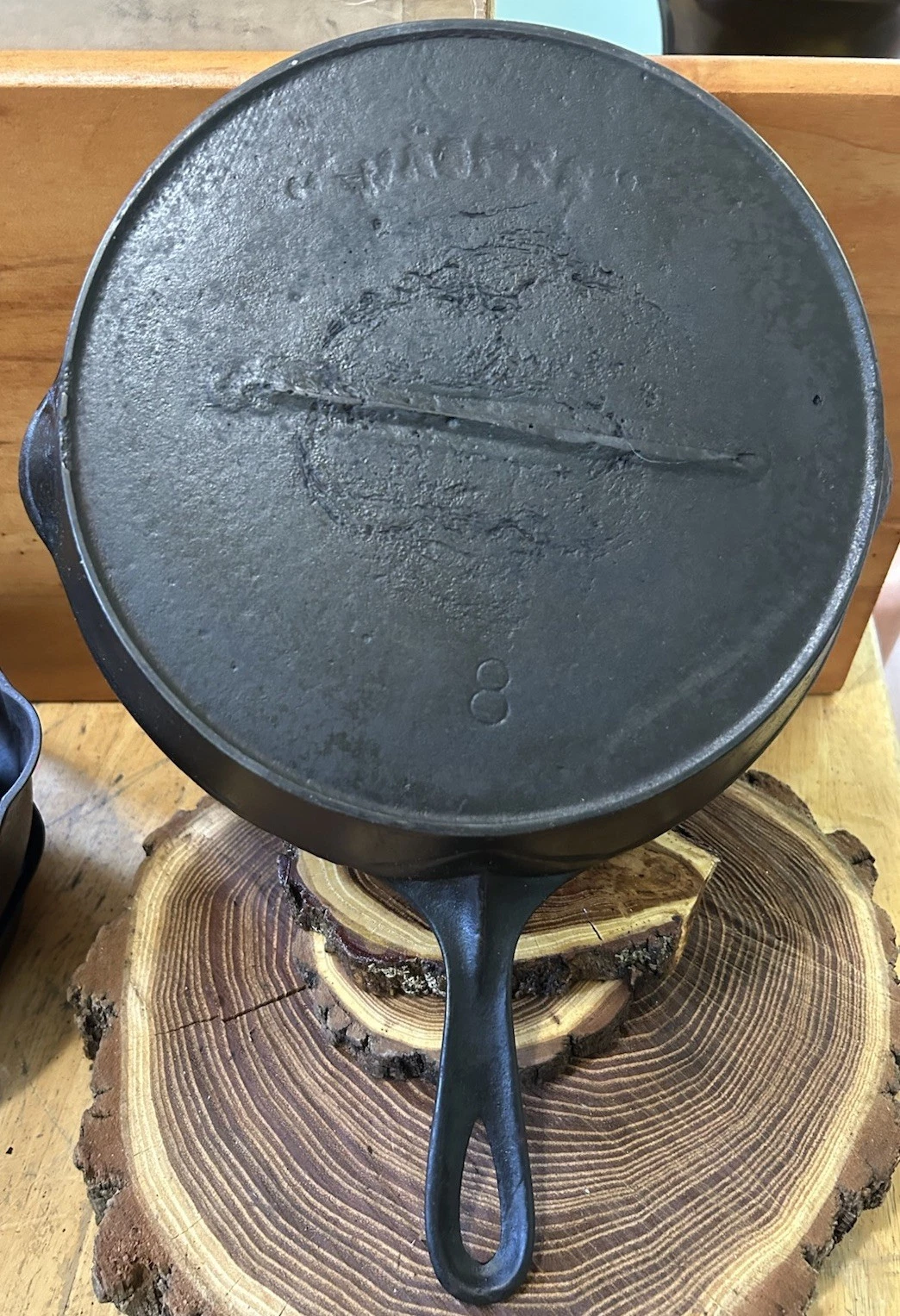 Wagner Ware Sidney O. Cast Iron Skillet No. 8 With Heat Ring GATE MARK Ghost Pan