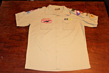 Boy Scouts of America BSA Men's Shirt Tan Large 100 Supplex Nylon Sewn Patches