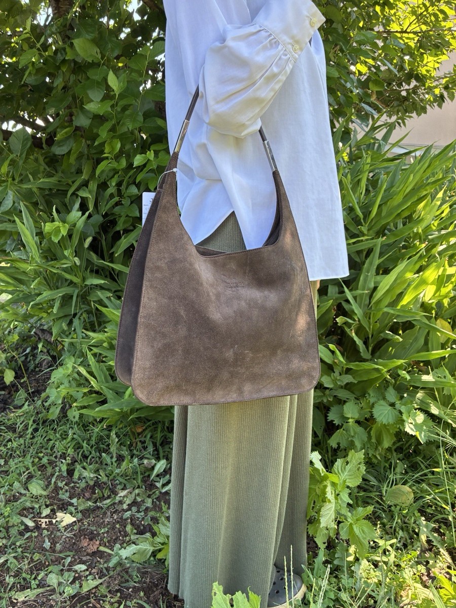 GUCCI One Shoulder Bag Hobo Tom Ford Era Brown Suede Leather 