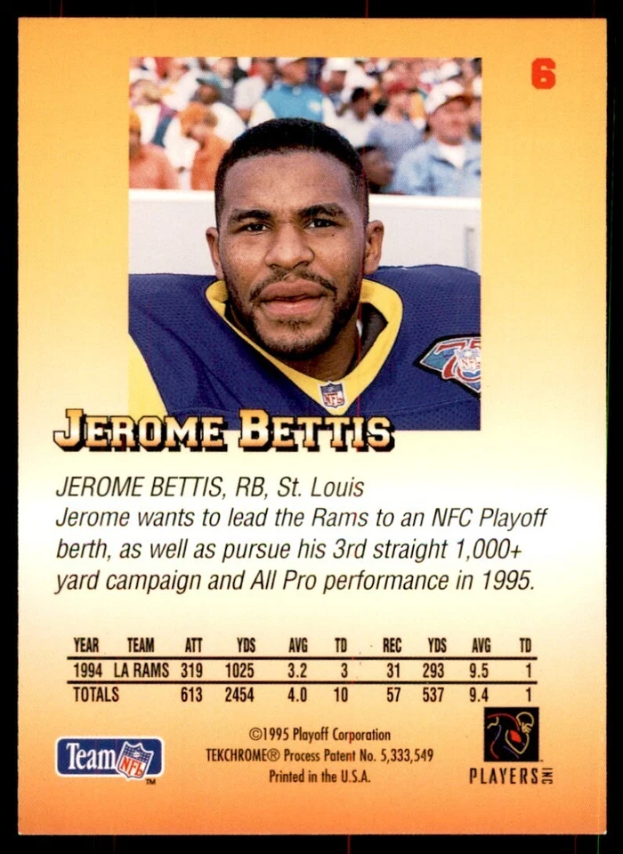 1995 Playoff Jerome Bettis Football Cards #6 - Image 2 of 2