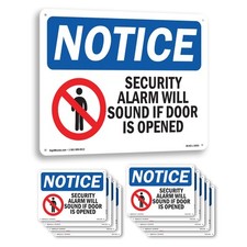 Alarma de seguridad sonará si se abre la puerta letrero de aviso OSHA, calcomanía paquete de 5 o 10