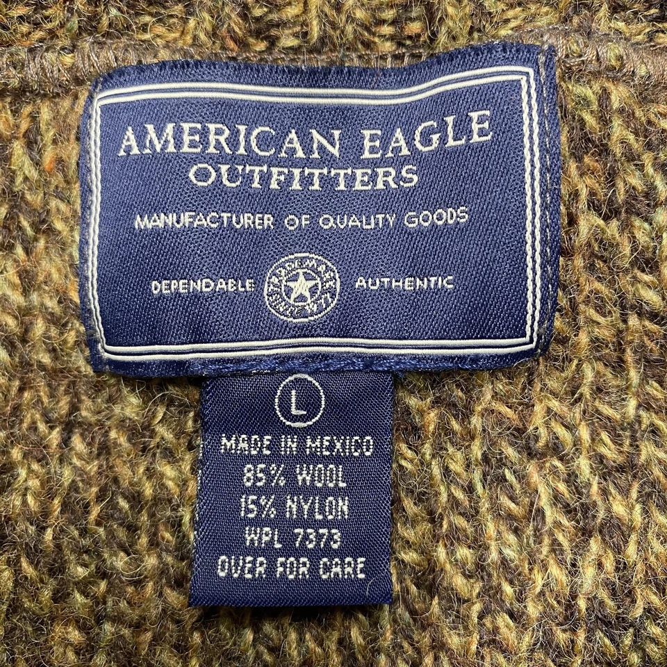 Suéter masculino American Eagle Outfitters grande marrom mistura de lã gola redonda listrado - Imagem 2 de 4