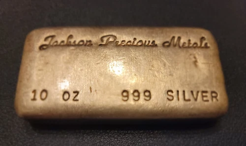 VINTAGE Jackson Precious Metals 10oz "JPM" .999 Fine Poured Silver Bar Beautiful