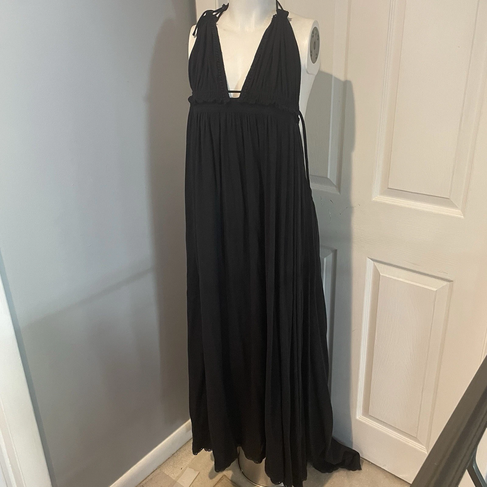 UNDERCOVER Victoria’s Secret maxi copricostume sole da spiaggia in cotone nero Halter... Nuovo con etichette