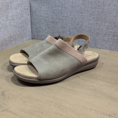 Hotter Augusta Sandalen UK 7 Std khaki grün grau Nubuk Fersenriemen Keilabsatz Komfort