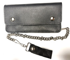 Soft Glove Leather Trucker Wallet with Chain - 8 inch - Black - USA Made 