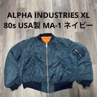 Alpha Industries MA-1 Flight Jacket Navy 80s 90s USA Size L Used 
