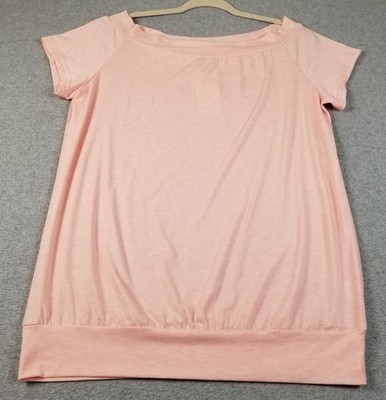 NEW HALIFE Tunic Top Womens Large Pink Short Sleeve Boatneck Stretch See Through