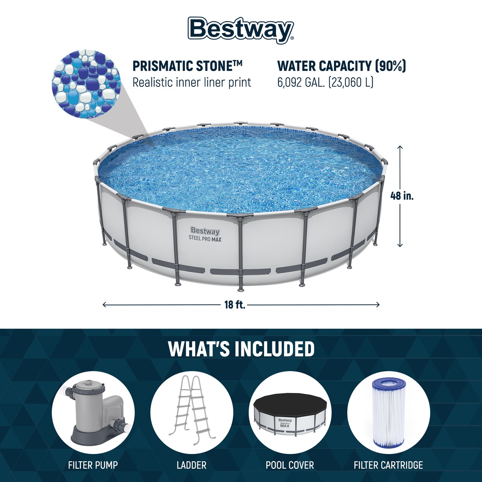 Bestway Steel Pro 18-Foot Round Swimming Pool Set, Filter Pump Ladder (Open Box)