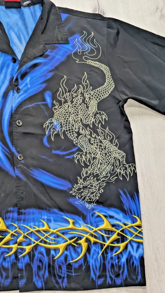 VTG Streetculture Dragon Button Up Shirt L Tattoo Wave 2000s Y2K Guy Korea - Image 3 of 4