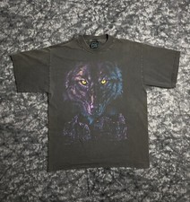 Vintage Habitat 3D Wolves TShirt Mens Size L Black 1997 Wolfpack USA Nature
