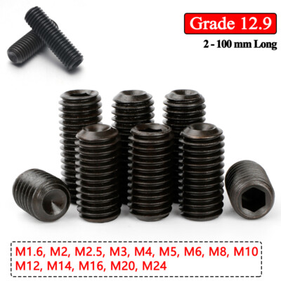 M1.6 to M24 Metric Grade 12.9 Grub Screws Cup Point Hex Socket Set Screw DIN 916