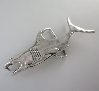 Awesome Solid Sterling Silver Relief SHARK 4.5'' + Long Western Belt Buckle