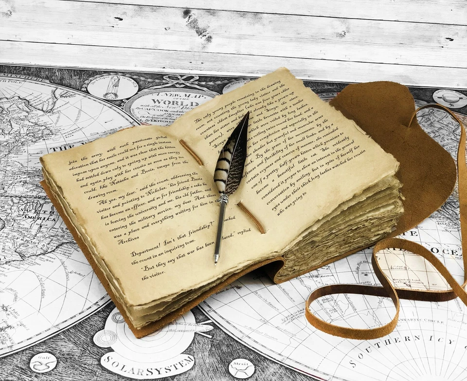 Diario de cuero genuino vintage cuero rústico encuadernado diario tapa borde papel Foto 3 de 4