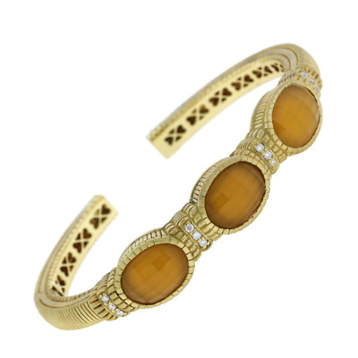 Judith Ripka 18K Yellow Gold Diamond Yellow Citrine Cuff Bangle