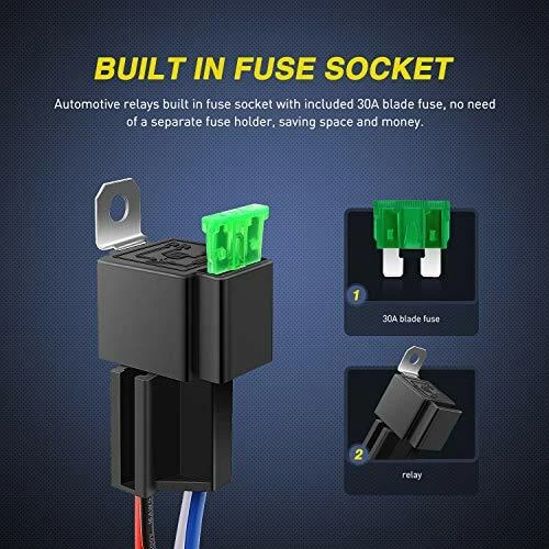 PACK DE 5 pines NILIGHT 12V 4 pines relé automático 30/40 amp + cables y fusibles enchufes 14 AWG Foto 4 de 4