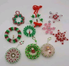 Vintage Beaded Hand Made Christmas Ornaments Lot of 10
