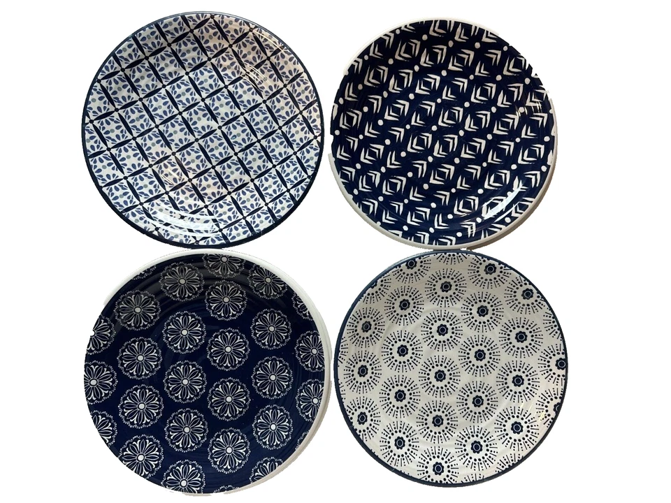 Artesanal De Luxe Boho 100% Melamina 7 Cena 5 Platos de Ensalada Azul Blanco Boho Foto 4 de 4