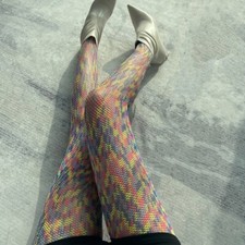 Ladies Rainbow Fishnet Pantyhose Colorful Tights Sexy Luxury Hosiery Party Punk