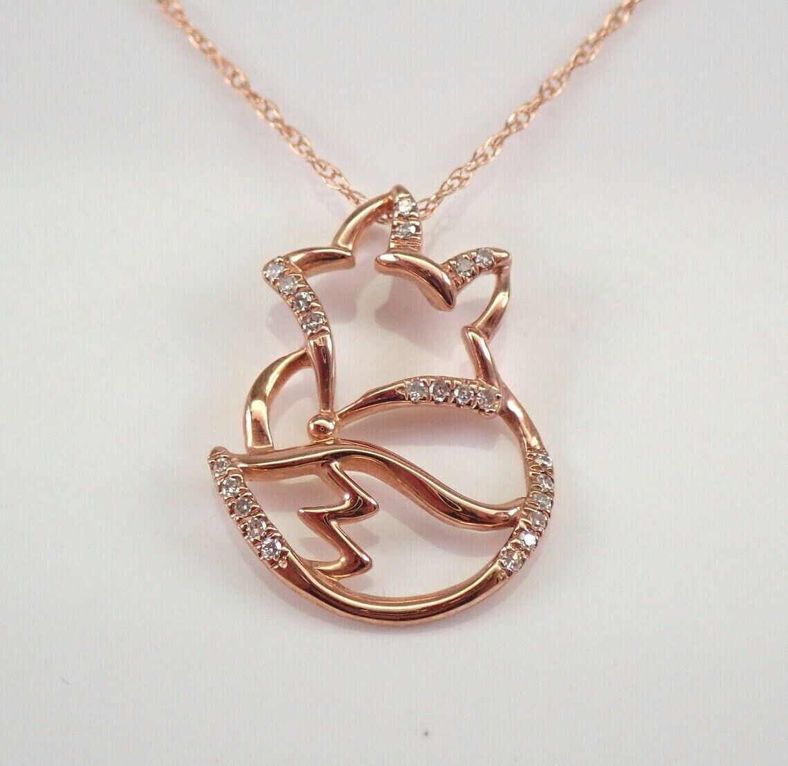 Round Cut Diamond Unisex Fox Pendant 14K Rose Gold Plated