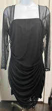 PRETTY LITTLE THING BLACK WOMENS SEXY 16 RUCHED SIDES SHEER LONG SLEEVE DRESS