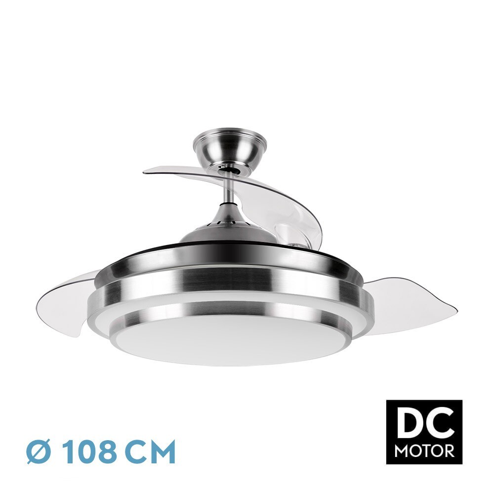 VENTILADOR TECHO RETRACTIL 5 ASPAS PLACA LED 36W NIQUEL ASPA ACRILI - NOVEDAD