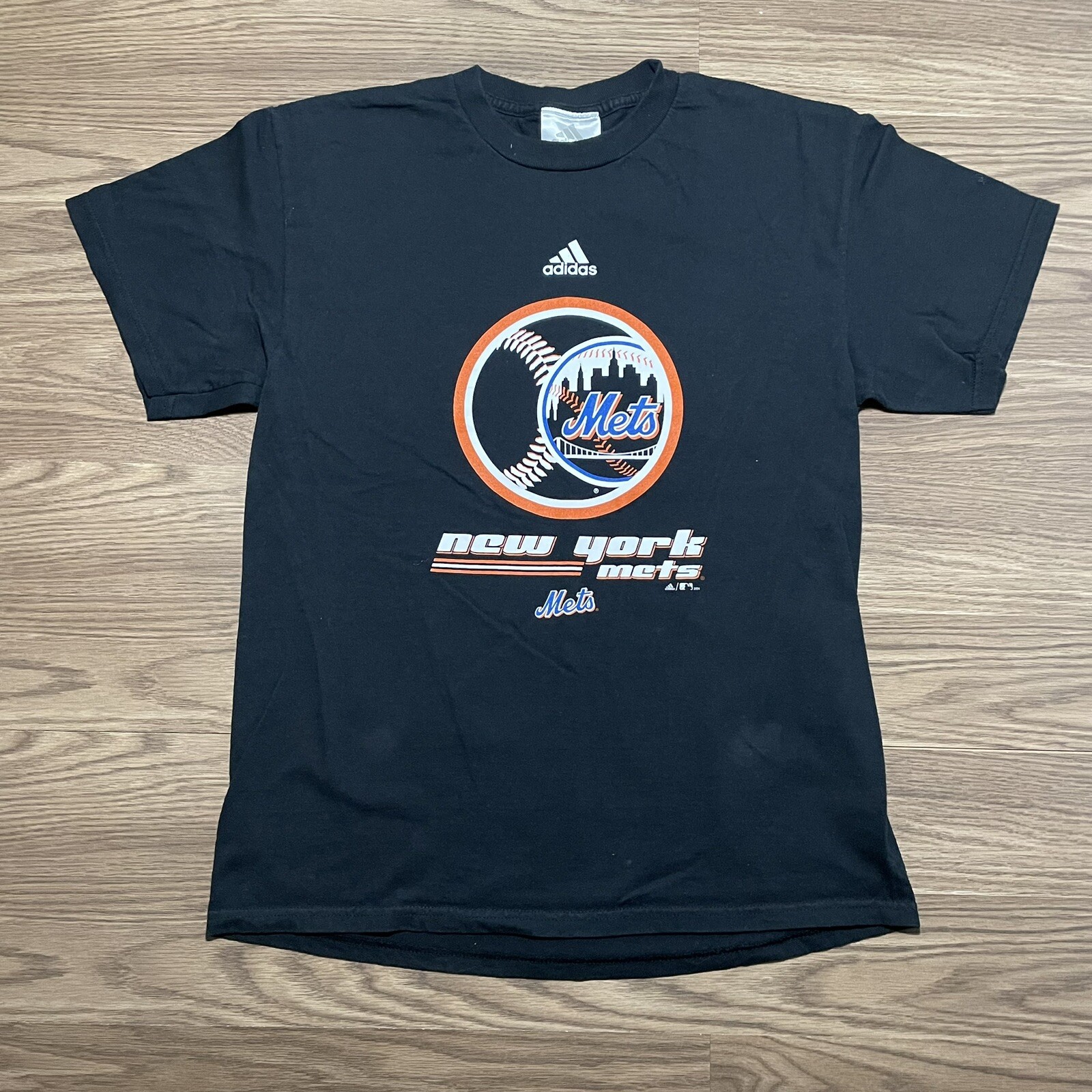 New York Mets Adidas T Shirt Size M Medium Black NYM MLB