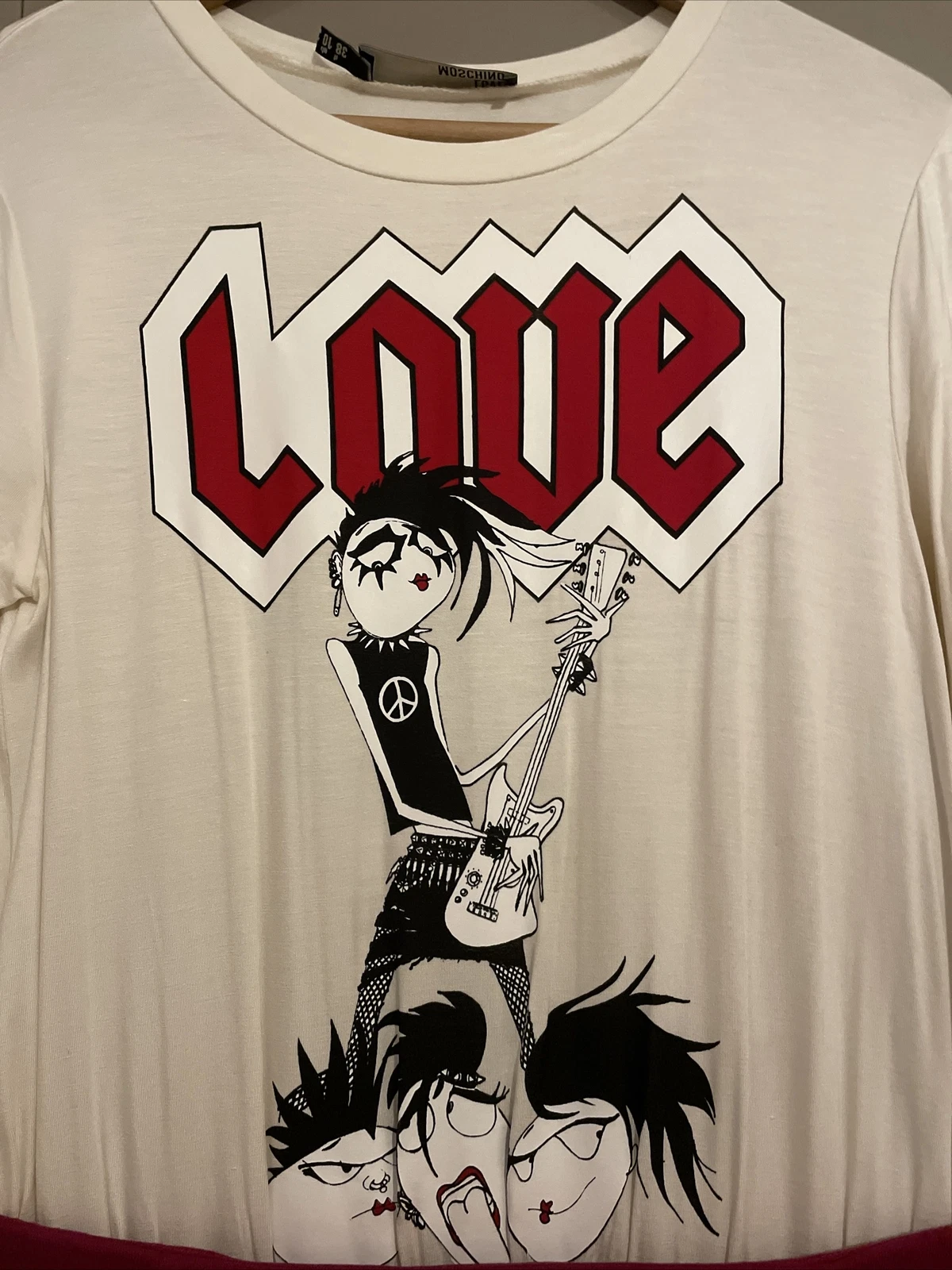 Abito LOVE MOSCHINO Rock Love bianco rosa UK10 nuovo