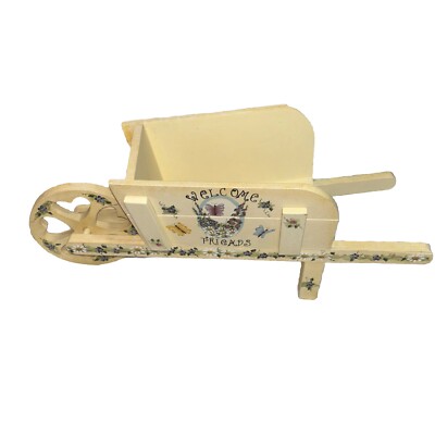 Wooden Wheelbarrow Welcome Friends Planter Trinket Holder Home Decor 16 