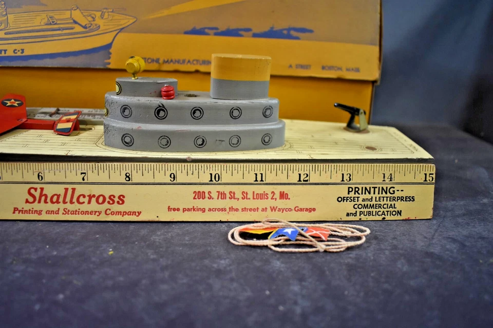 Keystone C-12 S Aircraft Carrier 1930s Wooden Toy Boat Original box - Image 2 of 4