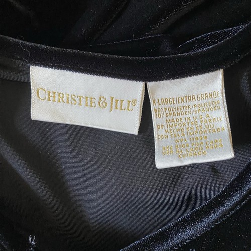 VIN Christie & Jill Size XL Extra Large Black Velour Velvet Blouse w/ Rhinestone - Picture 9 of 11