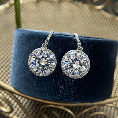 2CT Lab Created Diamond Halo Dangle Earrings Solid 14K White Gold Over