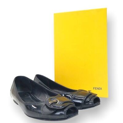 FENDI Vintage Women's Ballerina Vernice Nero Flats Sz 37